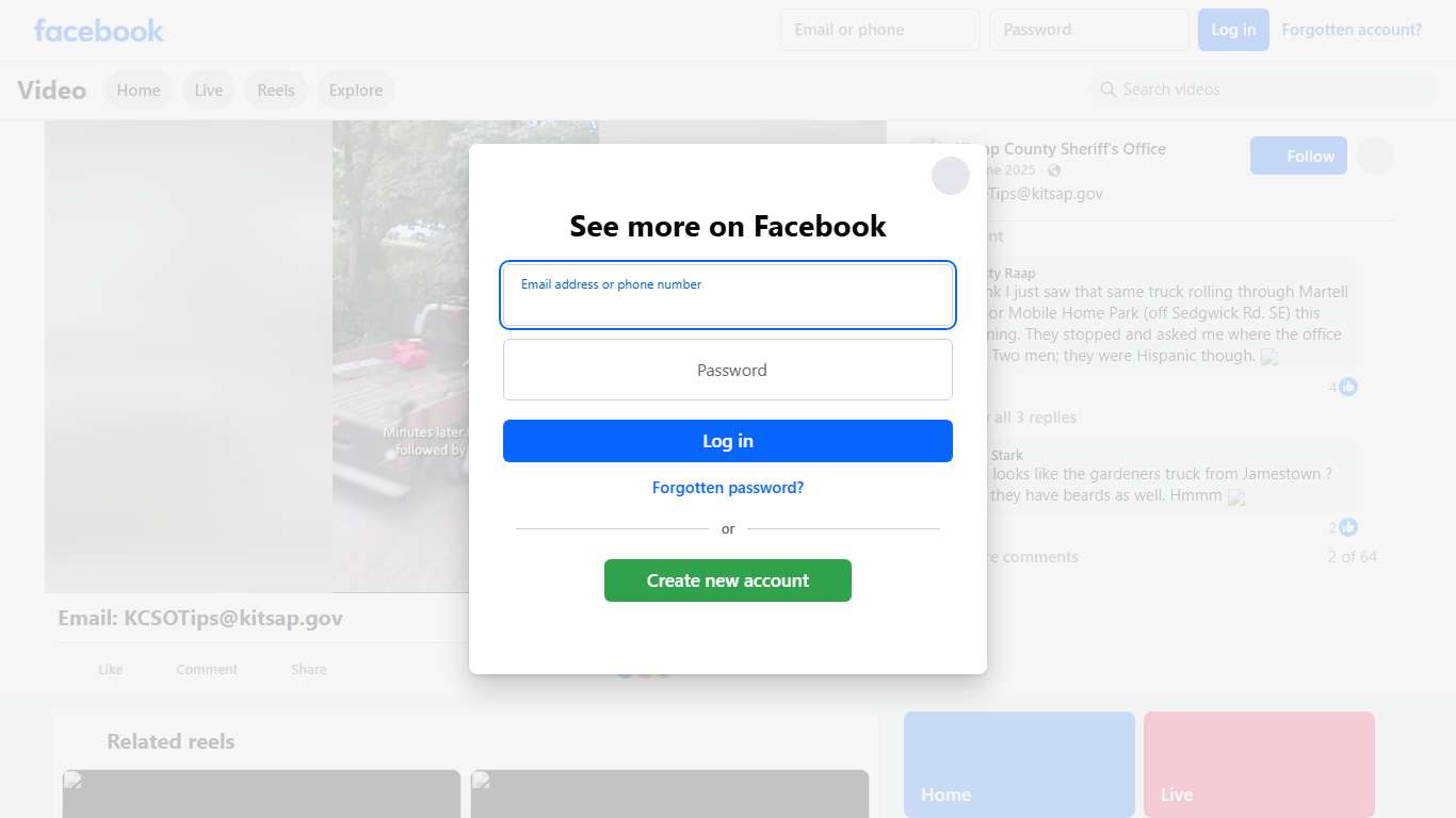 Email: KCSOTips@kitsap.gov Kitsap County Sheriff's Office Facebook