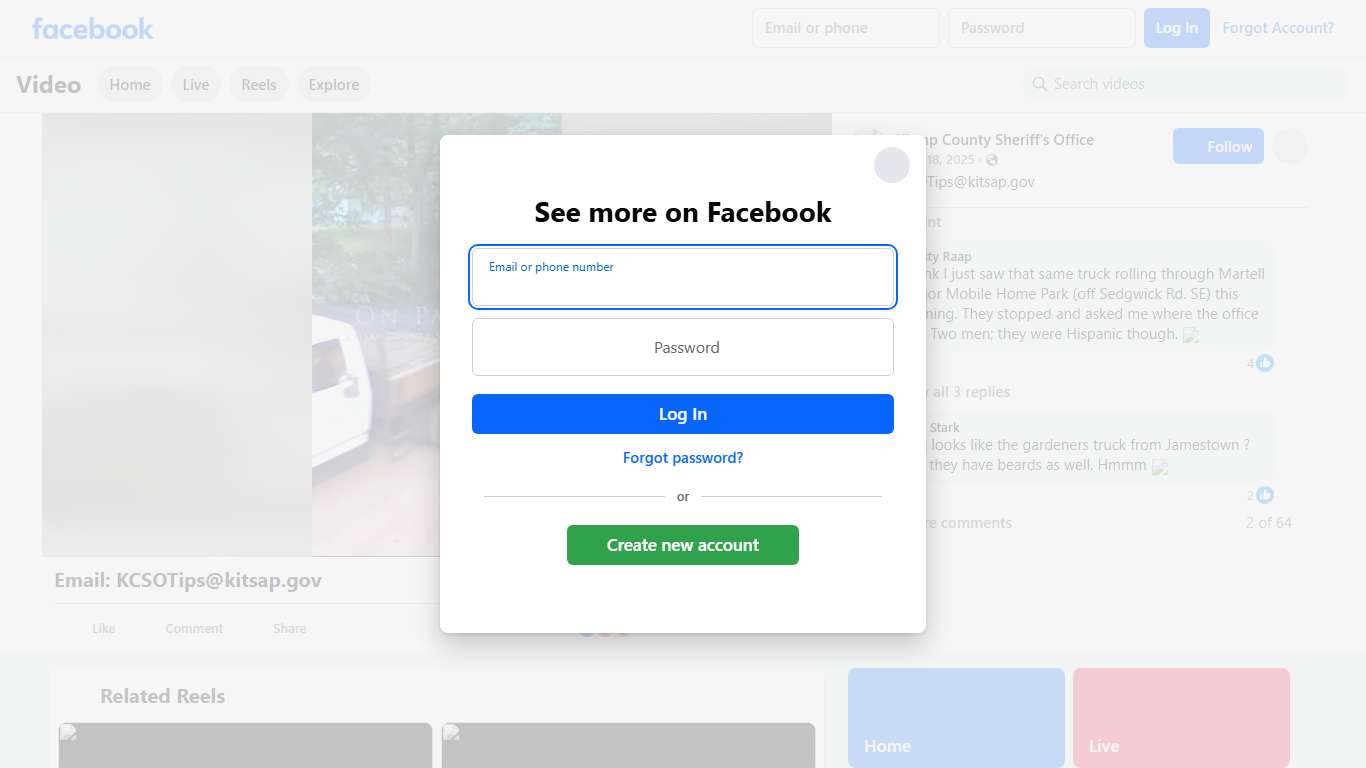 Email: KCSOTips@kitsap.gov Kitsap County Sheriff's Office Facebook